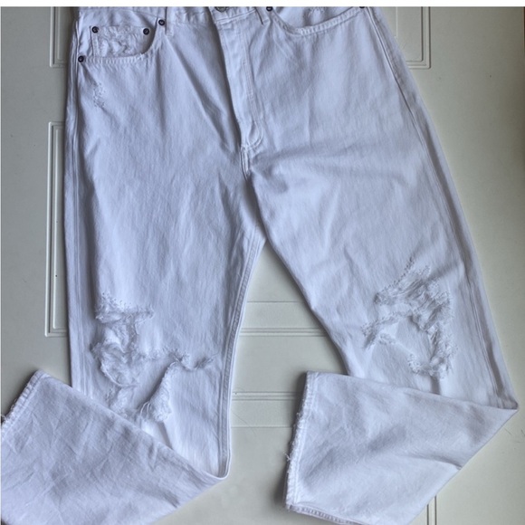 NWT AGOLDE ‘90s Straight Leg Mid Rise Loose Ripped Jean – White SZ 30 - Picture 6 of 10